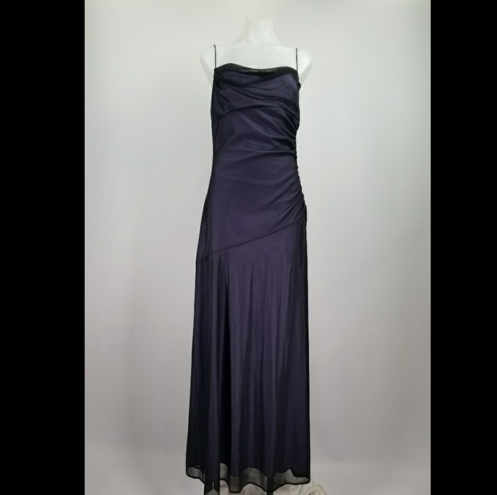 Spaghetti Strap Ruched Purple Long Formal Dress L